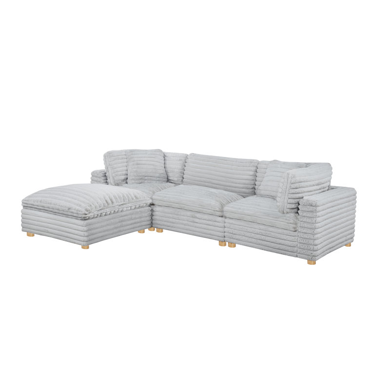 Ensemble modulaire 4 pièces en velours côtelé, Gris clair