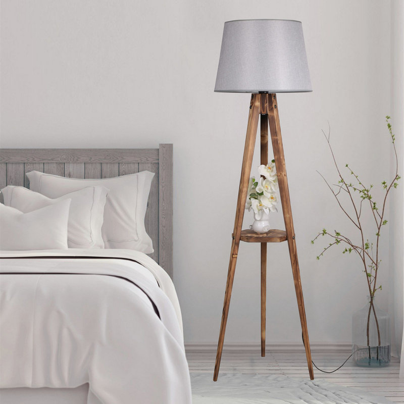 Ellison 160cm Tray Table Floor Lamp, Grey, Brown
