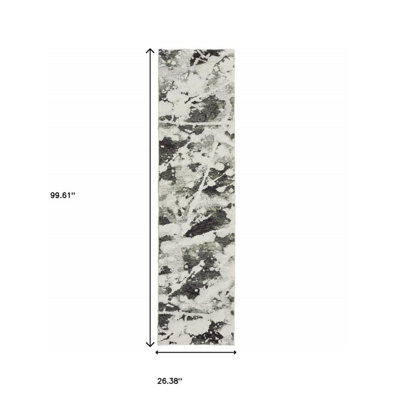 Tapis de couloir abstrait 2 pi x 8 pi gris anthracite et blanc tissé à la machine, Tapis de couloir 2 pi 2 po x 8 pi 3 po
