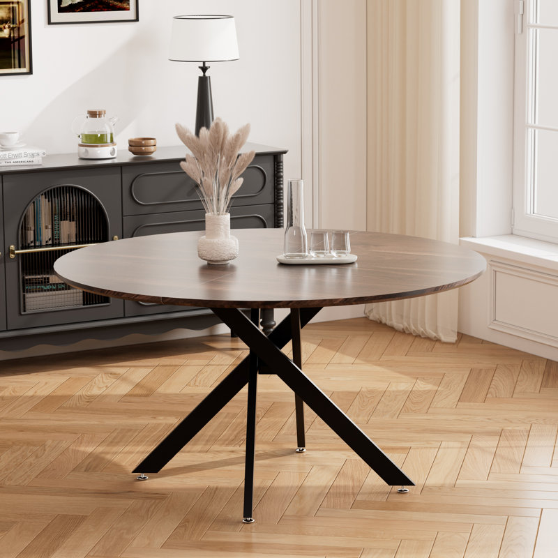 47 Inch Round Dining Table for 4-6, Space Saving Circle Dining Table with Pedestal Metal Frame,Farmhouse Wood Round Kitchen Table for Living & Dining Room, Kitchen, Apartment, Office