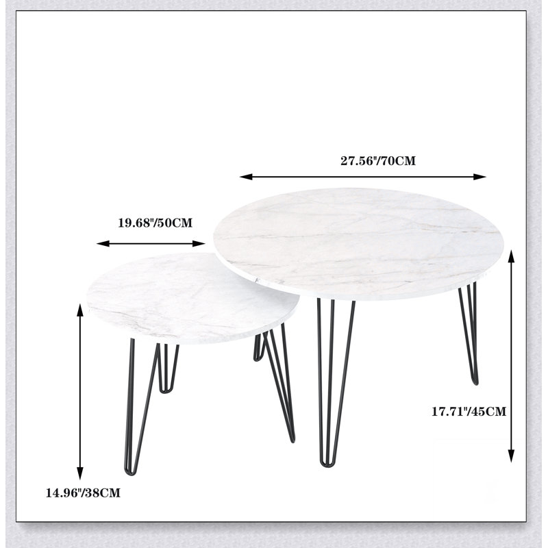 27.56'' Round Nesting Coffee Table Set of 2, Circular Nesting End Table Set, White