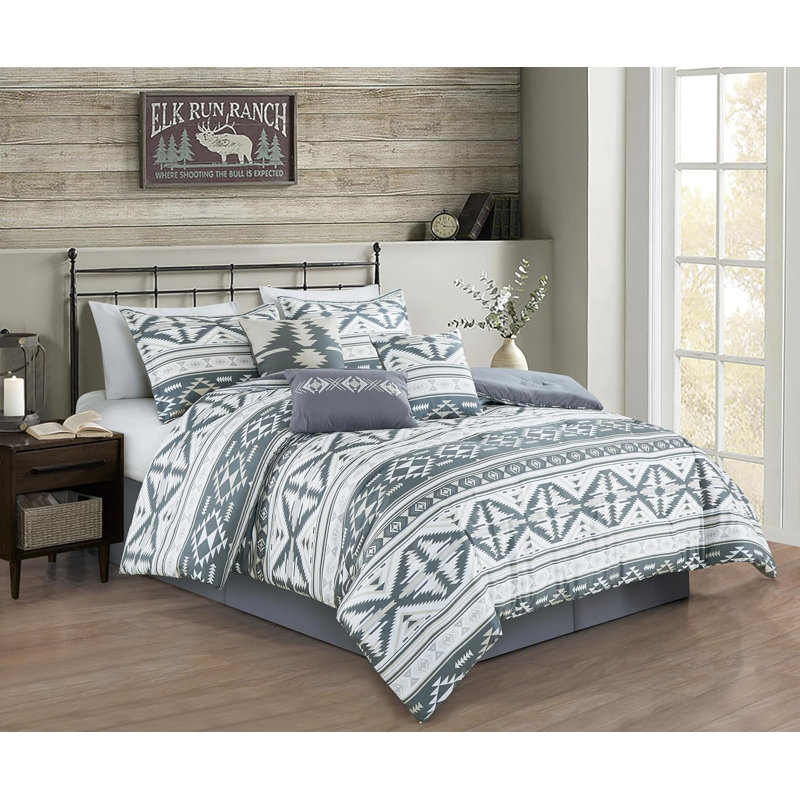 Remy Southwestern Geometric Motif Printed Microfiber Comforter Set, Queen Comforter + 6 Additional Pieces