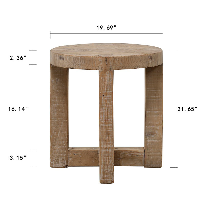 Rustic Round Light-Brown Solid Wood End Table