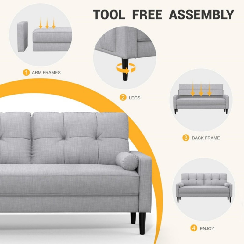 2 Seater Linen Sofa, Light Grey