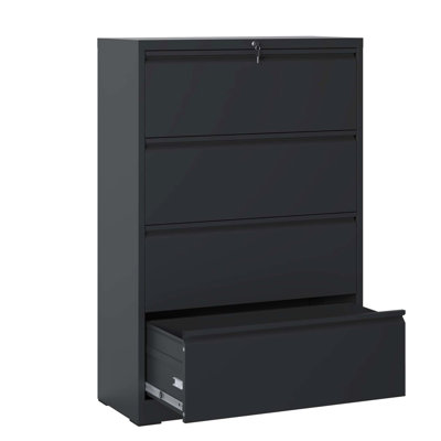Steel 4 Filing Cabinet, Smooth Sliding, Drawers For Letter/A4/F4 Documents File Quiet Slides, Lockable Office Organization