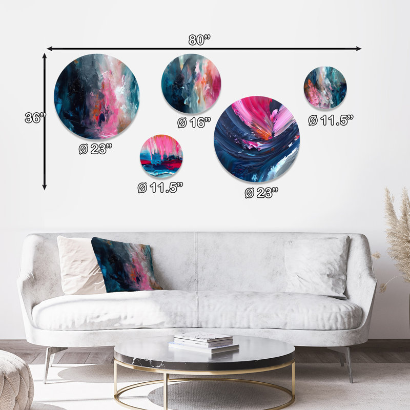 Oasis en bleu et rose II - Décoration murale abstraite en métal