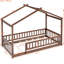 Structure de lit simple en noyer avec clôture, créant un espace joyeux pour la chambre à coucher paisible de couleur bois-1581282743