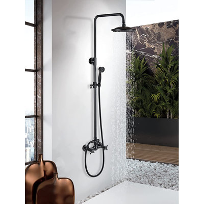Shower System Bathroom Shower Faucet Set with 8 Inch Rainfall Shower Head Handheld Spray 2 Cross Handles Wall Mounted Outdoor Shower Fixtures Solid Brass Oil Rubber Bronze