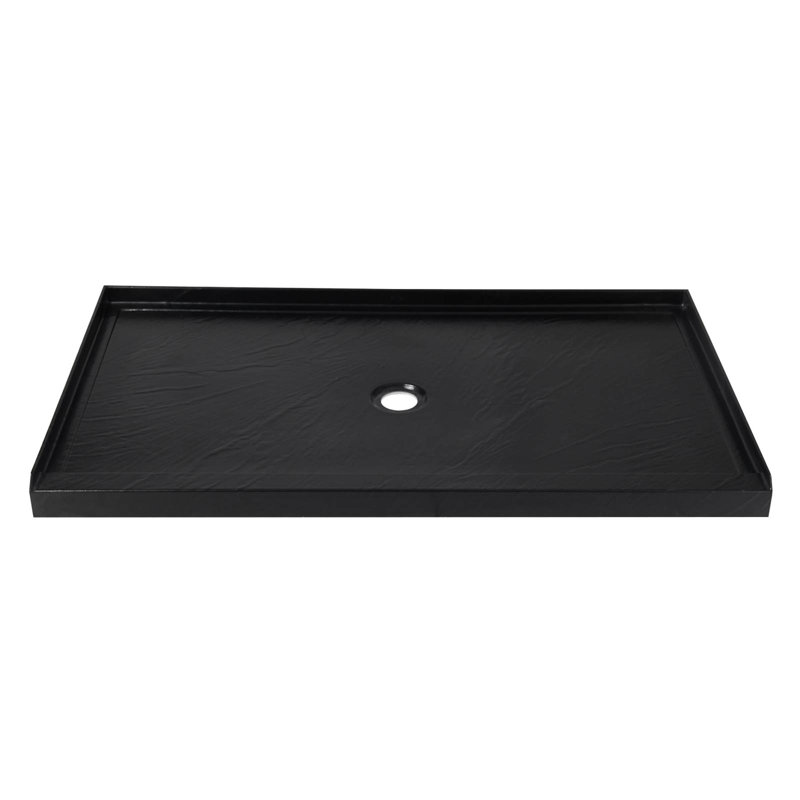 60"x36" Solid Surface Single Threshold Shower Pan Base With Drain Cover Included, Textured Surface Slip-Resistant Shower Base Pan, Black, Center Drain