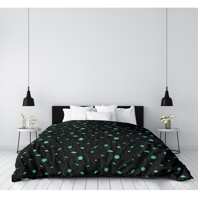 Housse de couette Katelyn Elizabeth, Housse de couette simple TG, Noir clair / vert clair, Polyester brossé