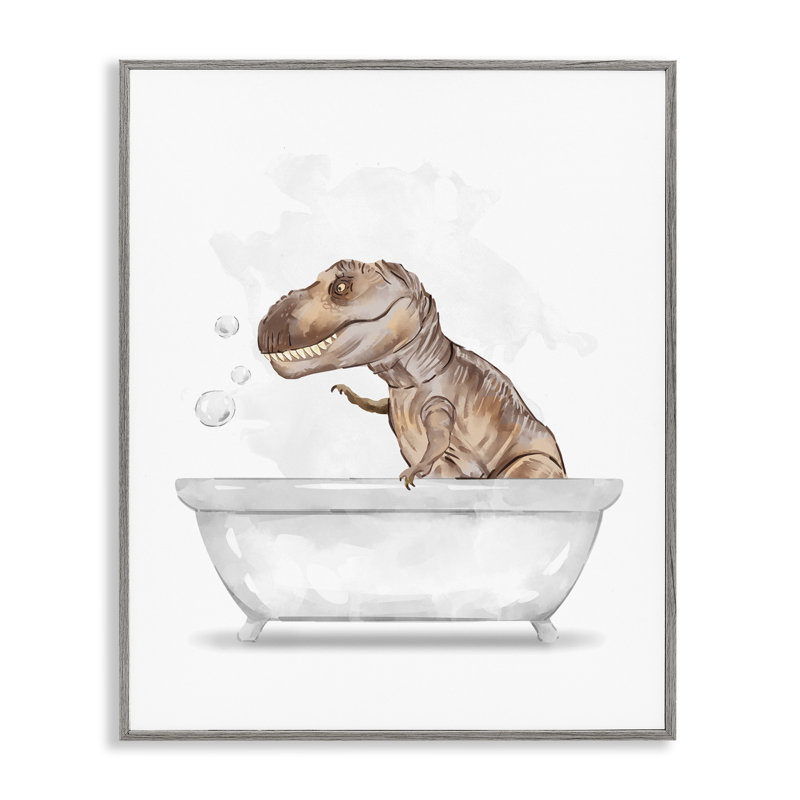 Dinosaure T-Rex dans un bain moussant blanc brun, Gris, H 20 po x l 16 po