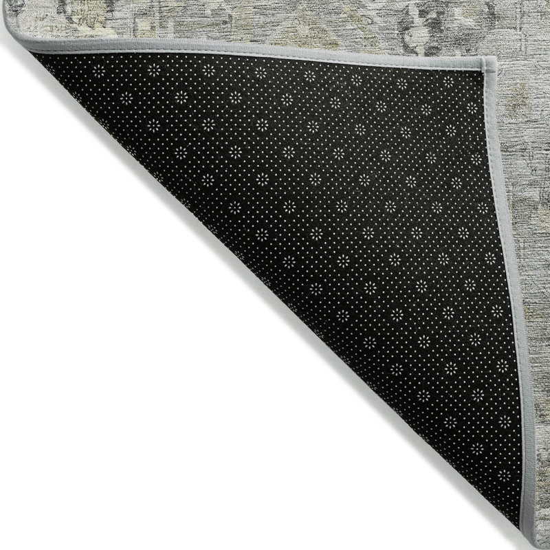 Machine Washable Indoor/Outdoor Xhevrie Pewter Rug, Rectangle 1'8" x 2'6"