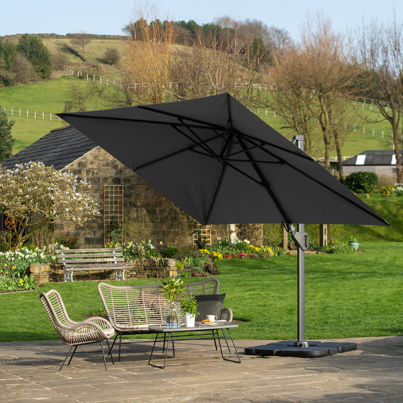 Batson 350cm X 260cm Rectangular Cantilever Parasol, Grey, Black