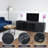 Industrial Black Metal TV Stand – 70.5” Media Console with Storage, Grated Doors & Wheels
