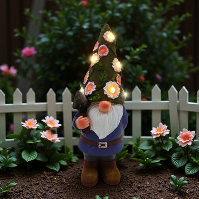 Solar Garden Outdoor Decoration Gnome Statue With 6 Led Flowers  Lamp Outside Porch Lawn Terrace Balcony Yard Decoration Magical Home Gifts