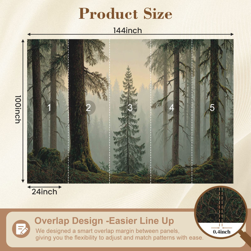 Papier peint auto-adhésif Farmhouse Rustic Misty Woodland, L 144 po x l 100 po