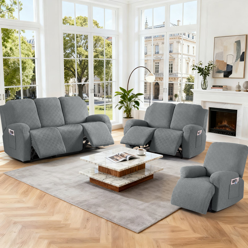 Couvre-fauteuil extensible 1-2-3 places, housses de canapé inclinables, Gris clair