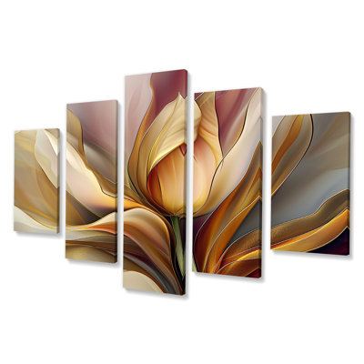 «Yellow Tulip Minimal Liquide I - Tulip», art mural sur toile 5 pièces
