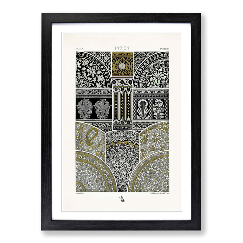 Indian Pattern by Albert Racinet - Picture Frame Painting Print, 50cm H x 35cm W x 2cm D, Black