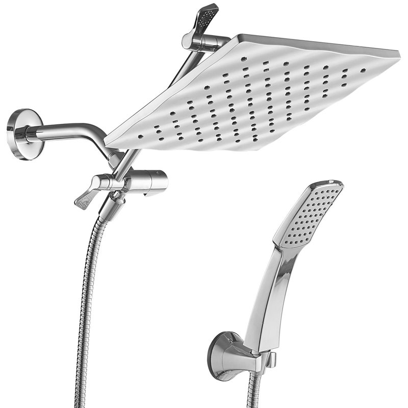 Modern 1-Spray Dual Tub Wall Mount Fixed And Handheld Shower Heads 2.5 GPM, Polished Chrome