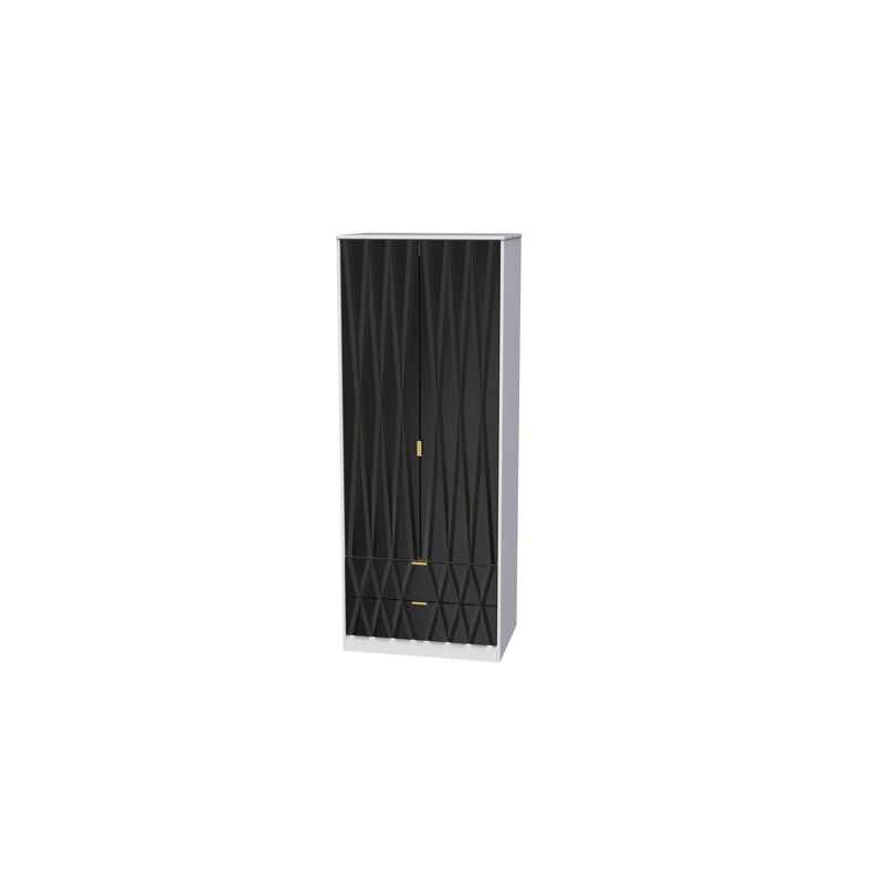 Fully Assembled Efka Diamond Wardrobe, Black / White Matt Veneer