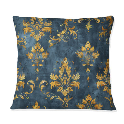 Coussin décoratif damassé indémodable bleu et doré II
