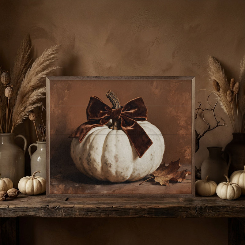 Brown Velvet Bow Pumpkin, 8" H x 10" W