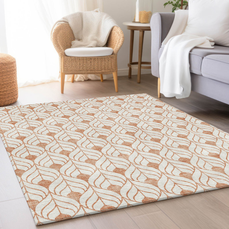 Premium Machine Washable Prisco Salmon Rug, Rectangle 10' x 14'