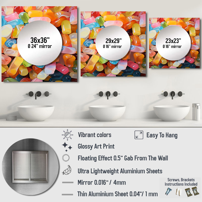 Miroir carré pour salle de bain Baela - Popart Candies Dessert III Desserts, 29 po x 29 po