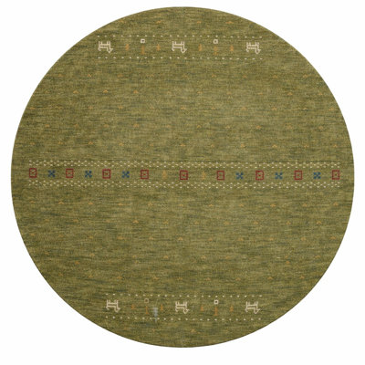 Hand Knotted Loom Wool Eco-Friendly Area Rugs - Round, Green Color, Contemporary Modern Design, High Pile Thick Handmade Anti Skid Area Rugs for Living Room, Bed Room