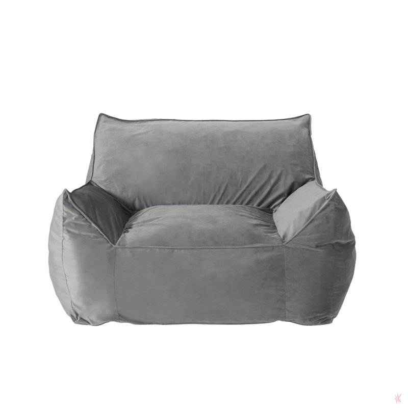 Allea Velveteen Bean Bag Chair With Armrests, Gray Velvet