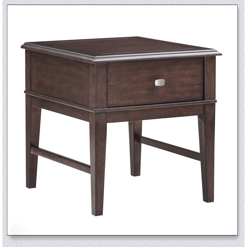 Table de bout classique avec tiroirs, port de chargement USB et finition brune pour les meubles de salon