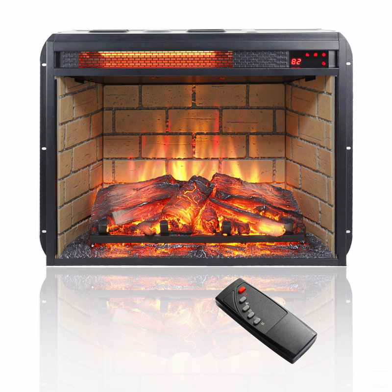 23 Inch Infrared Quartz Heater Fireplace Insert -Woodlog Version With Brick