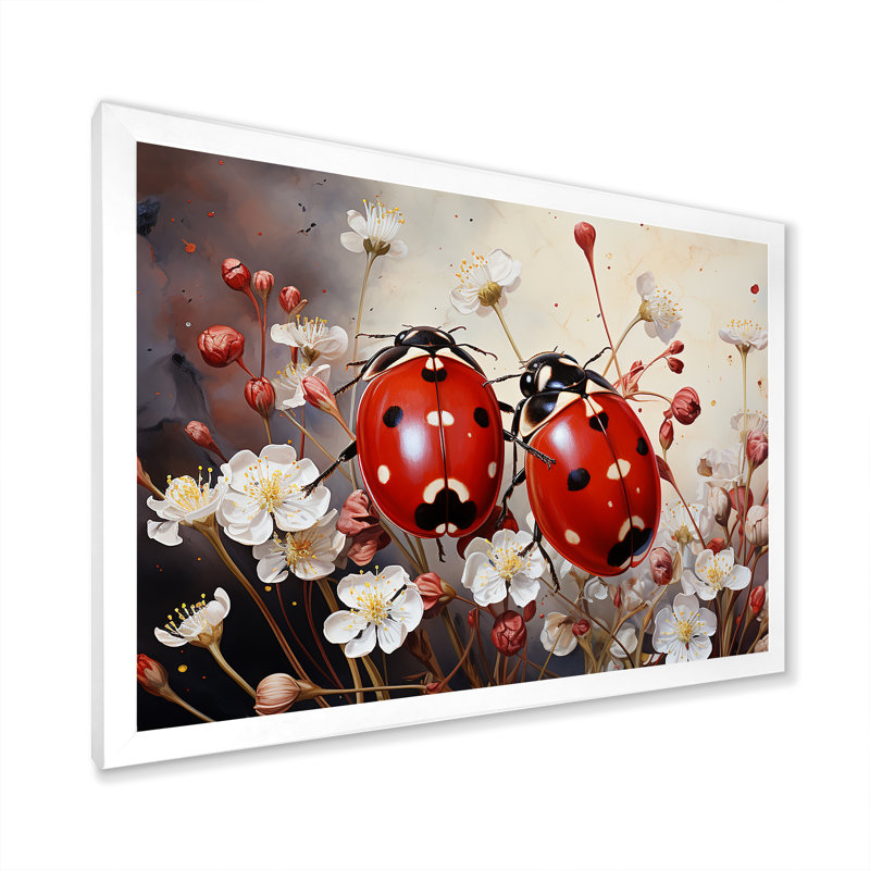 Sérénade florale à pois et coccinelle, Cadre simple blanc, H 30 po x l 40 po x P 1,5 po
