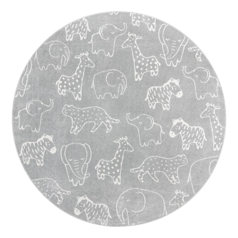 Tapis pour enfant Whimsy Safari, Rond 7 pi 10 po, Gris / Ivoire