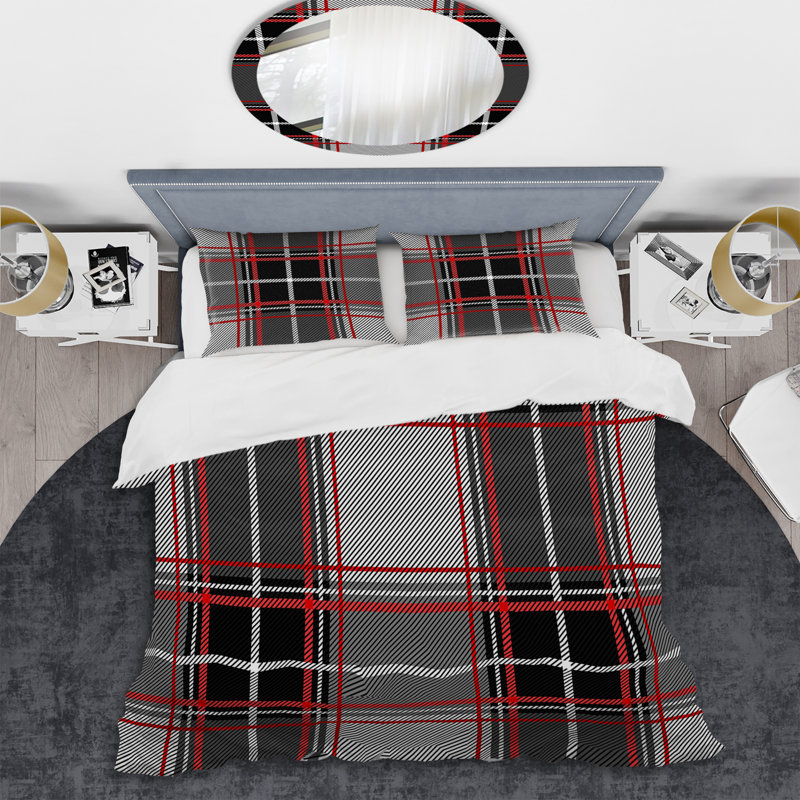 Ensemble de housse de couette en microfibre 3 pièces gris et rouge, Housse de couette pour très grand lit et 2 très