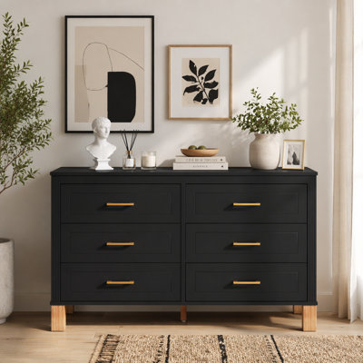 Modern 6-Drawer Double Storage Dresser with Metal Handles & Solid Wood Legs for Kids Bedroom