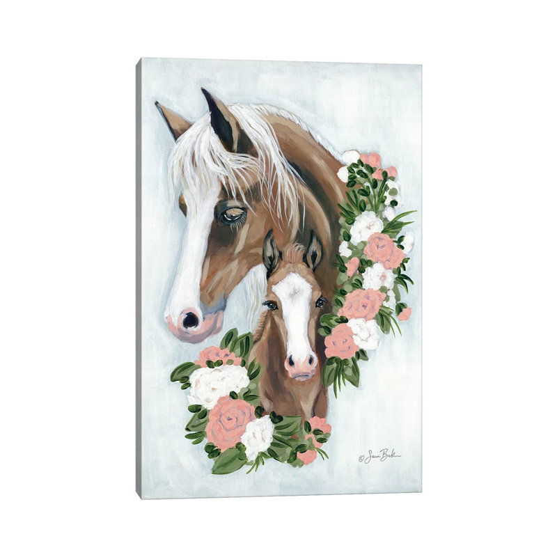 Floral Ponies by Sara Baker - Gallery-Wrapped Canvas Giclée on Canvas, Canvas, 20.32 cm H x 30.48 cm W