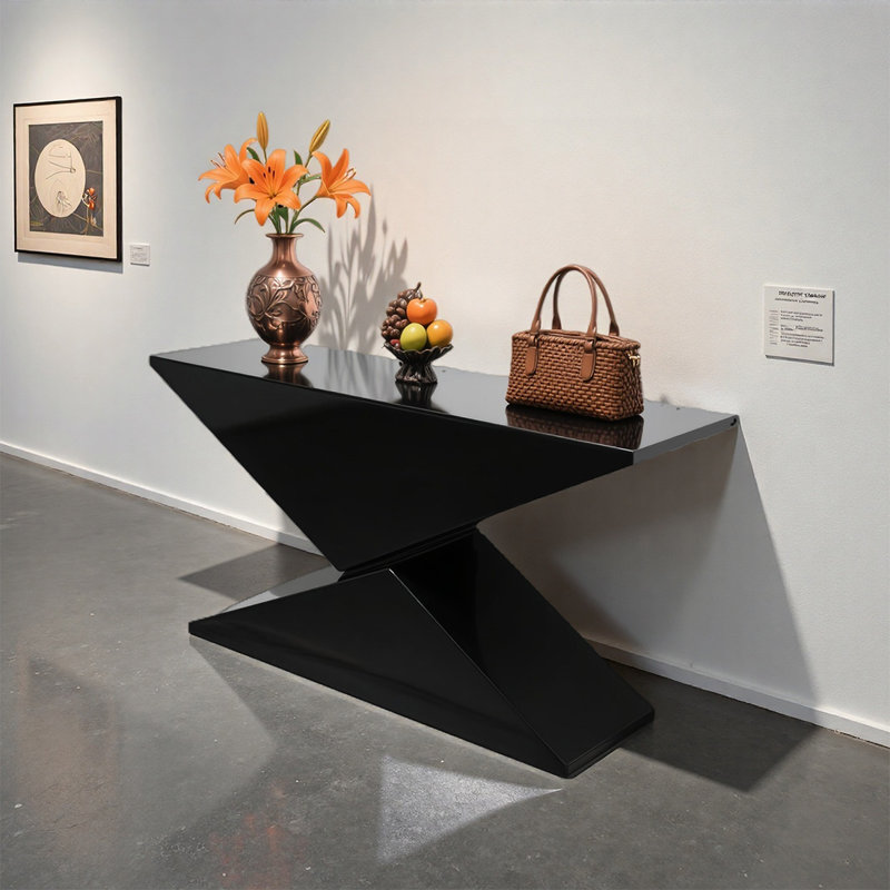 Table moderne à affichage géométrique noir, H 29,53 po x l 47,24 po x P 15,75 po