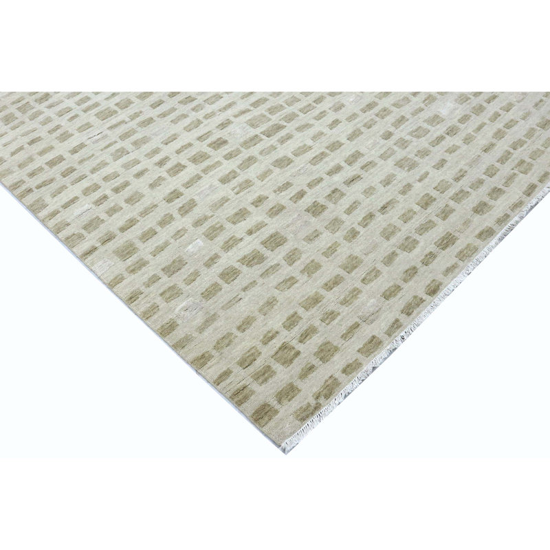 Tapis beige noué à la main de haute qualité, Rectangle 9 pi x 12 pi