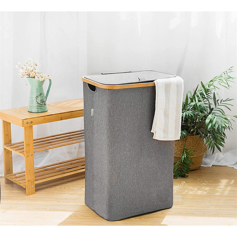 Fabric and Bamboo Laundry Hamper, Grey
