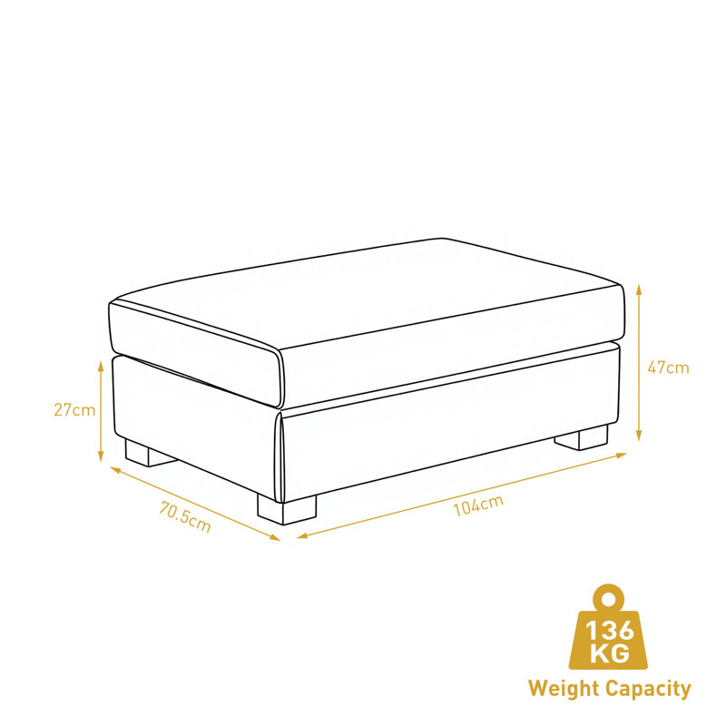 41.75cm Wide Rectangle No Ottoman, Light Grey