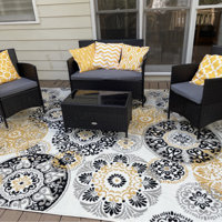 Highlawn Damask Indoor / Outdoor Area Rug in Yellow/Black/White Andover Mills Rug Size: Rectangle 7'9 x 10'6