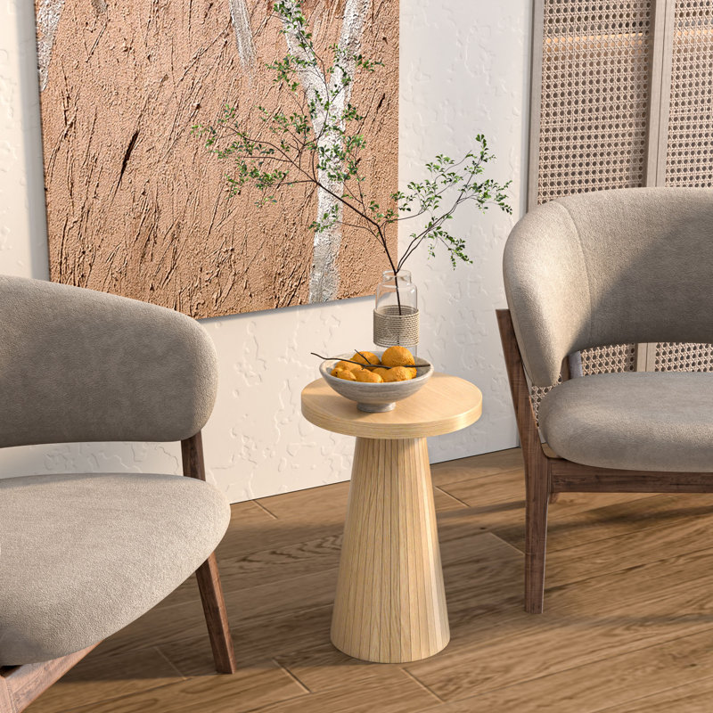 13.6'' Round End Table,side Table With Fluted Pedestal Base, Wood