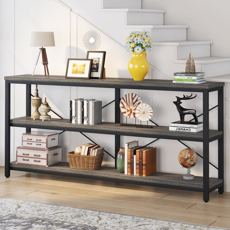 Jeyden Console Table Sofa Table, Gray Top/Black Base