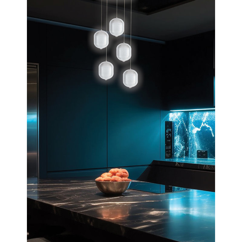 Luminaire suspendu DEL Peri, 5 lumières, Chrome poli