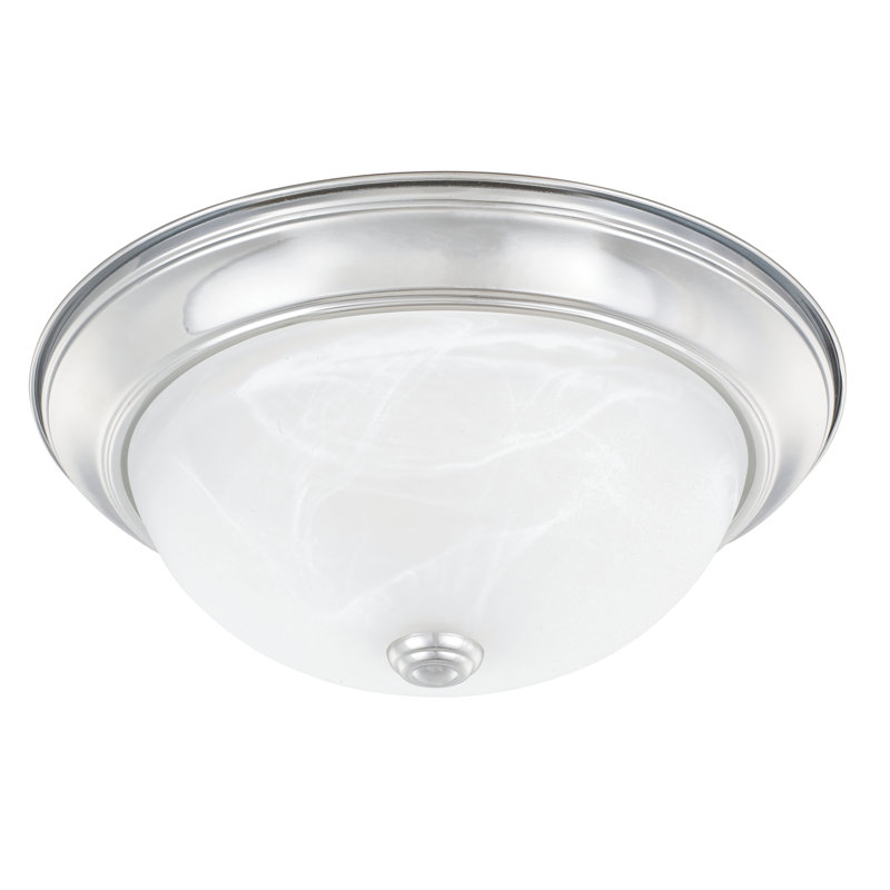 Independent Flush Mount, White Faux Alabaster Glass, 5.25'' H x 13'' W x 13'' D, Chrome