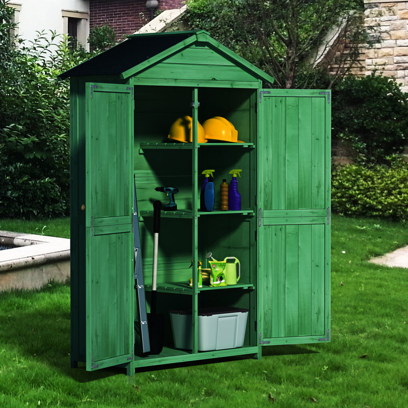 35,6 po x 18,1 po x 67,97 po L, bâtiment de jardin, toit en asphalte imperméable, bois, portes doubles, unité extérieure Forest avec plusieurs tablettes 67,97 po,