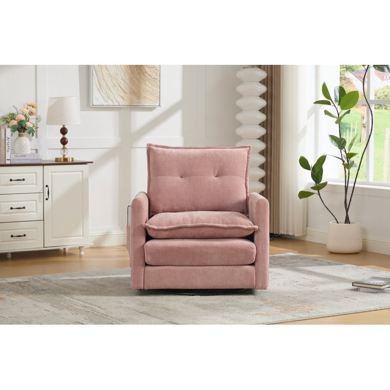 Fauteuil demi-tonneau pivotant avec mousse à mémoire de forme et chenille - rotation à 360 °, Chenille rose, Rose