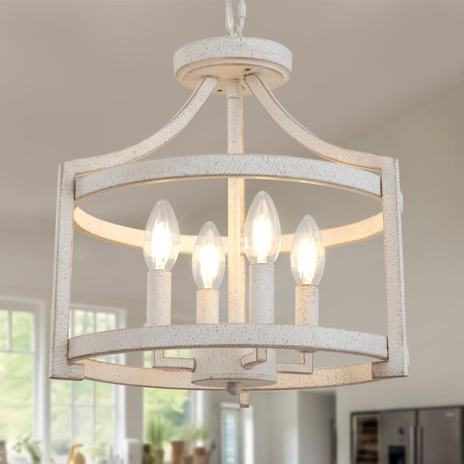 17 Stories Farmhouse Distressed White Chandelier - 4-Light French ...